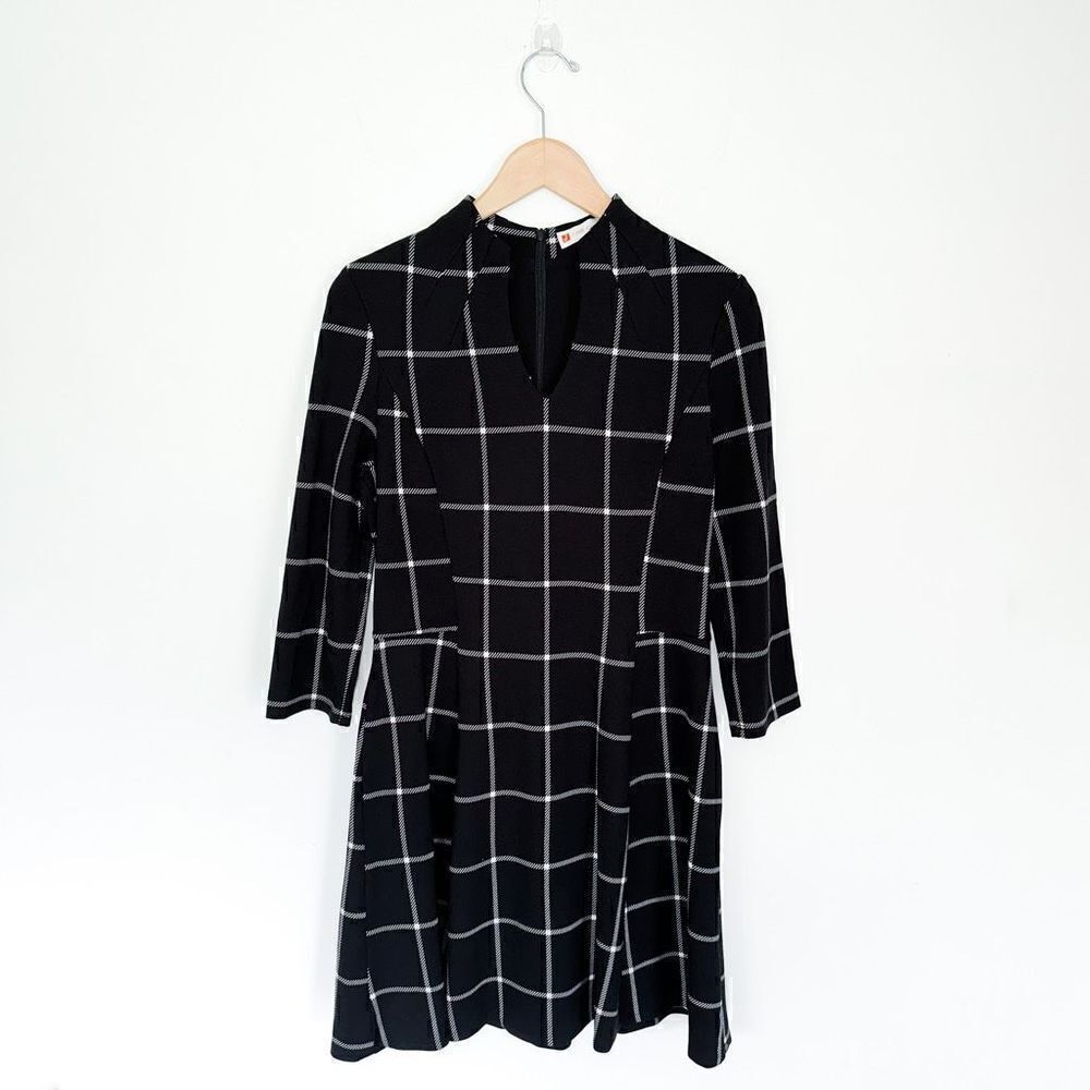 Jude Connally Women’s Kennedy Black and White Windowpane Knee Length Dress
